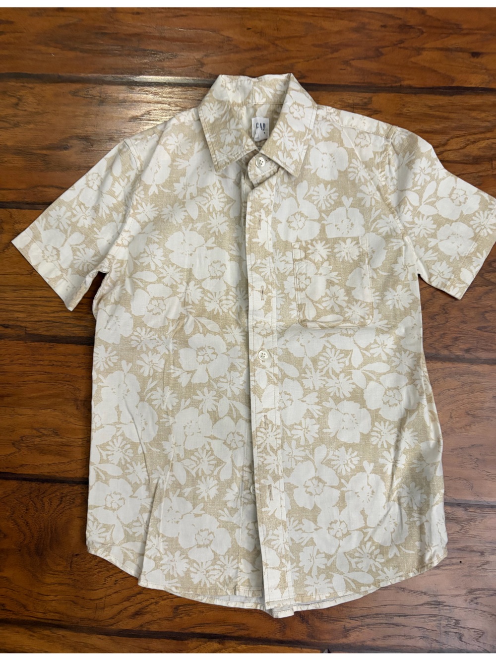 GAP Boys Beige Floral Print Button Down Shirt Size Small